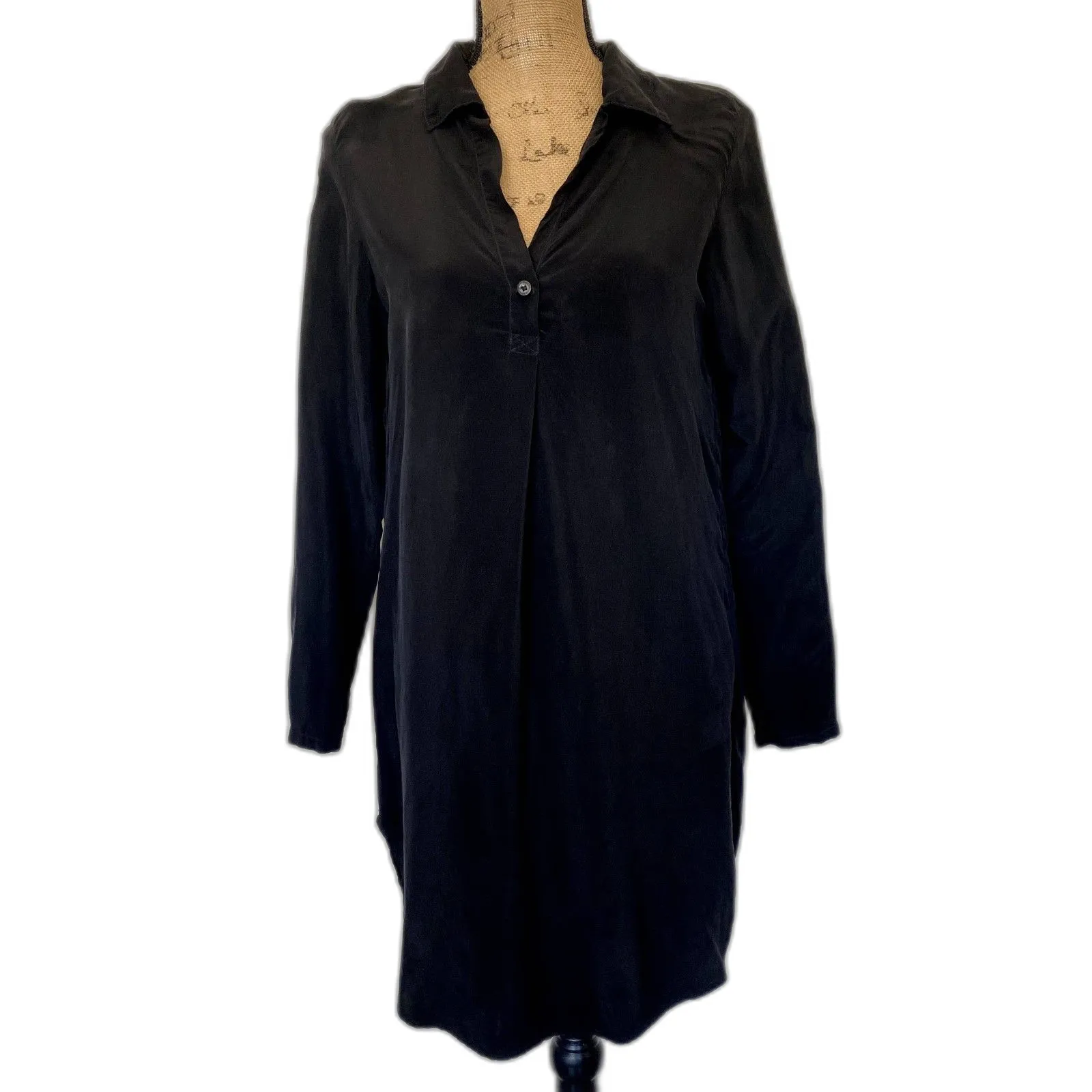 NWT Hard Tail Long Sleeve‎ Tunic Shirt Dress Black Classic Cupro Size XS - Image 2