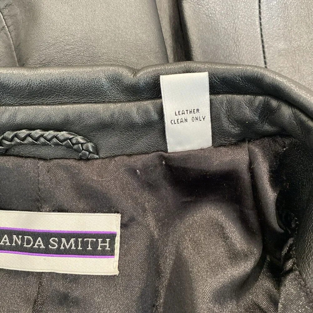 Vintage 90s AMANDA SMITH Women 12 Leather Zip Front Moto Jacket Biker Minimalist - Image 11