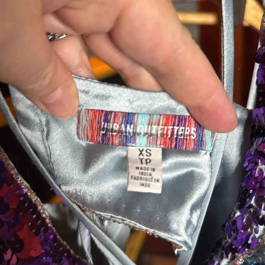 NWOT Urban Outfitters Monarch Butterfly Sequin Strappy Satin Mini Dress Size XS - Image 14
