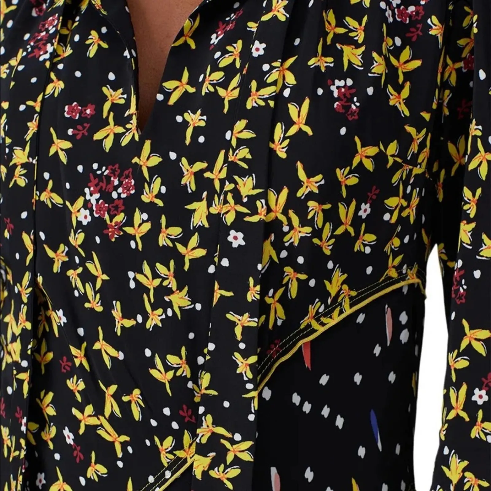 Derek Lam 10 Cosby Catia black yellow floral long bell sleeve dress - Image 5