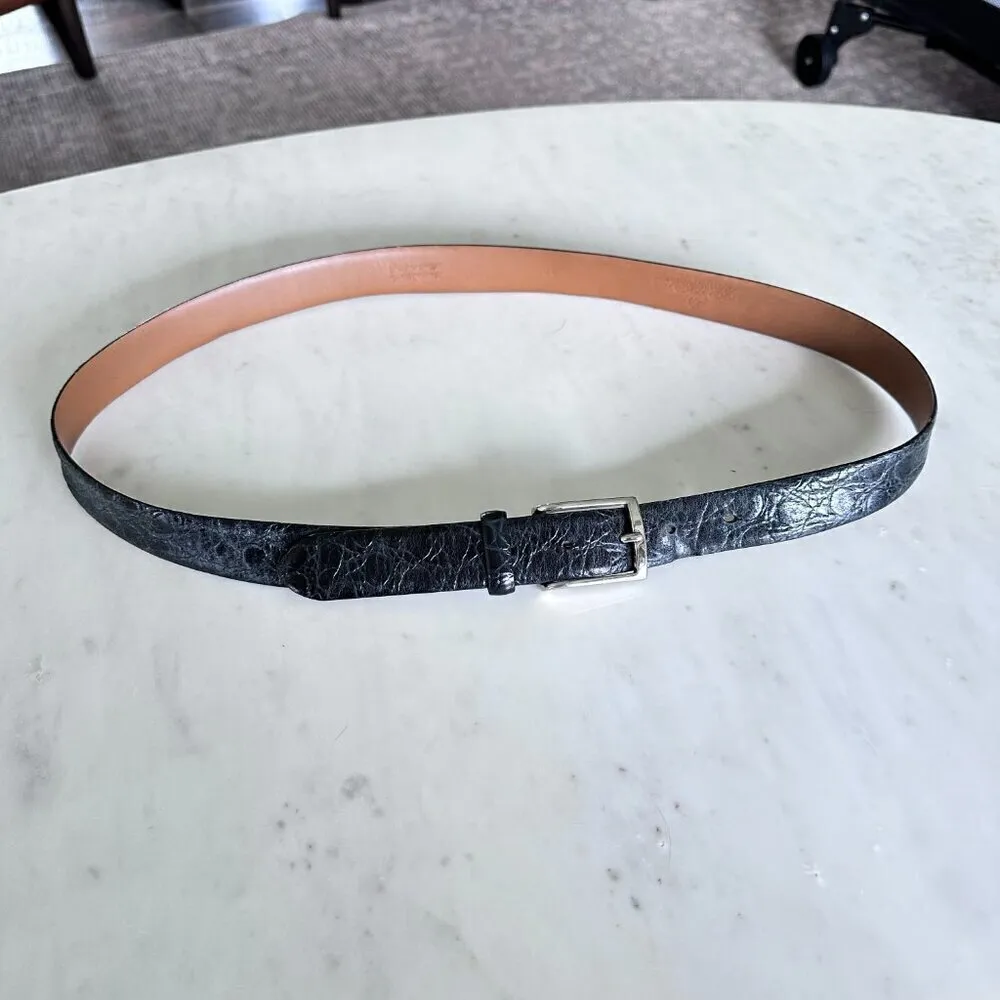 Brooks Brothers‎ Women's Black Croc Embossed Leather Belt with Silver Tone 38 - Image 2