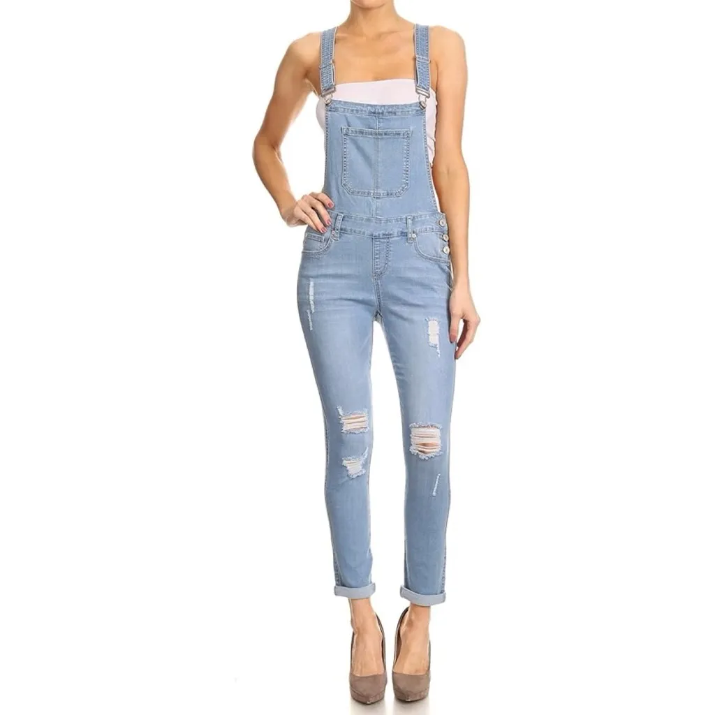 Skinny Slim Fitted Denim Overall Pants Blue Size undefined - Image 2
