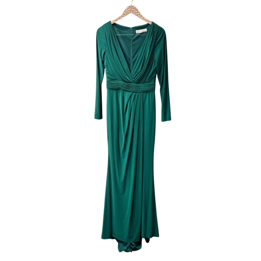 Ieena Mac Duggal V-Neck Long Sleeve High Slit Gown Maxi Dress Emerald Green 6 - Image 4