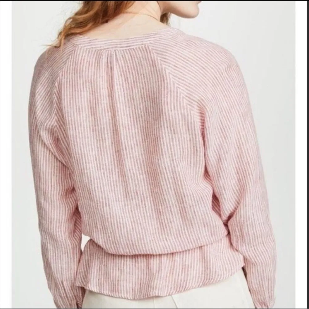 Rails Marti Scarlet Stripe Button Front Linen Blend Blouse Small - Image 4