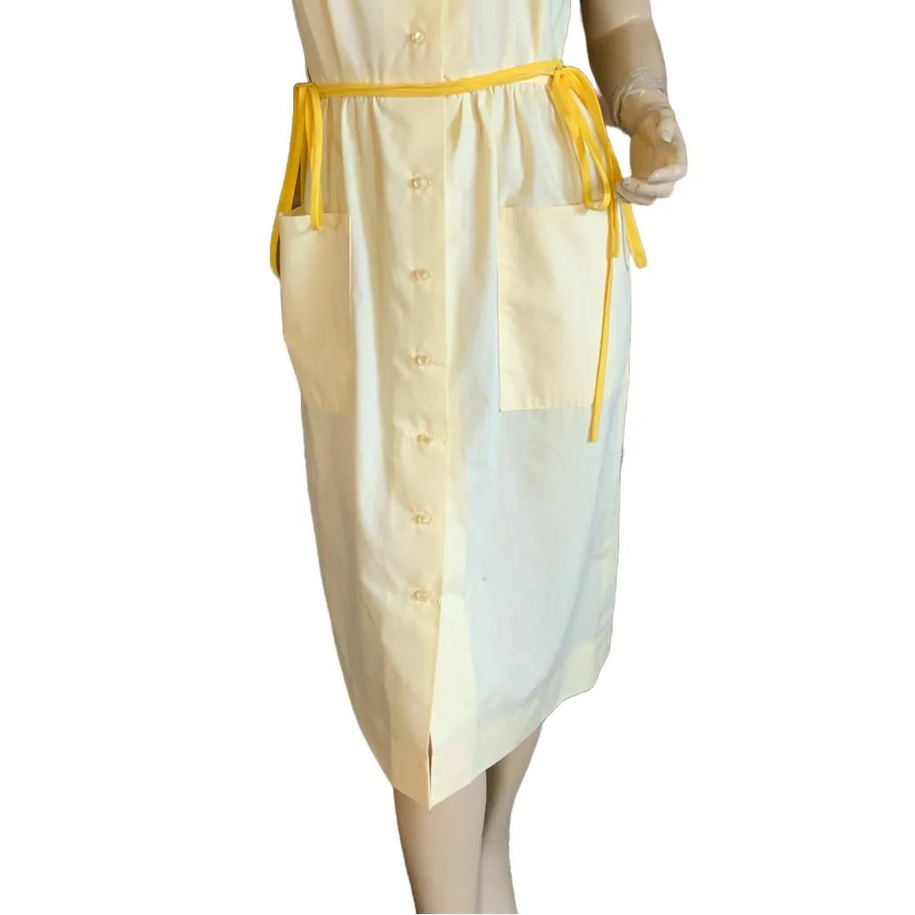 VINTAGE 1980'S TANNER PALE YELLOW SLEEVELESS SHIRT DRESS WITH BELTS (6) - Image 8