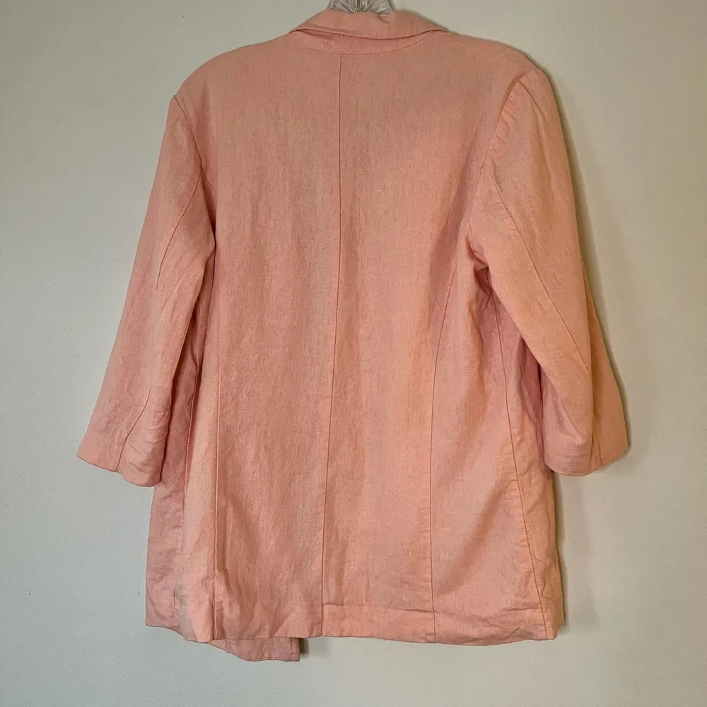 Vero Moda Linen 3/4 Sleeve Boyfriend Open Blazer Peach Sz 36 - Image 2