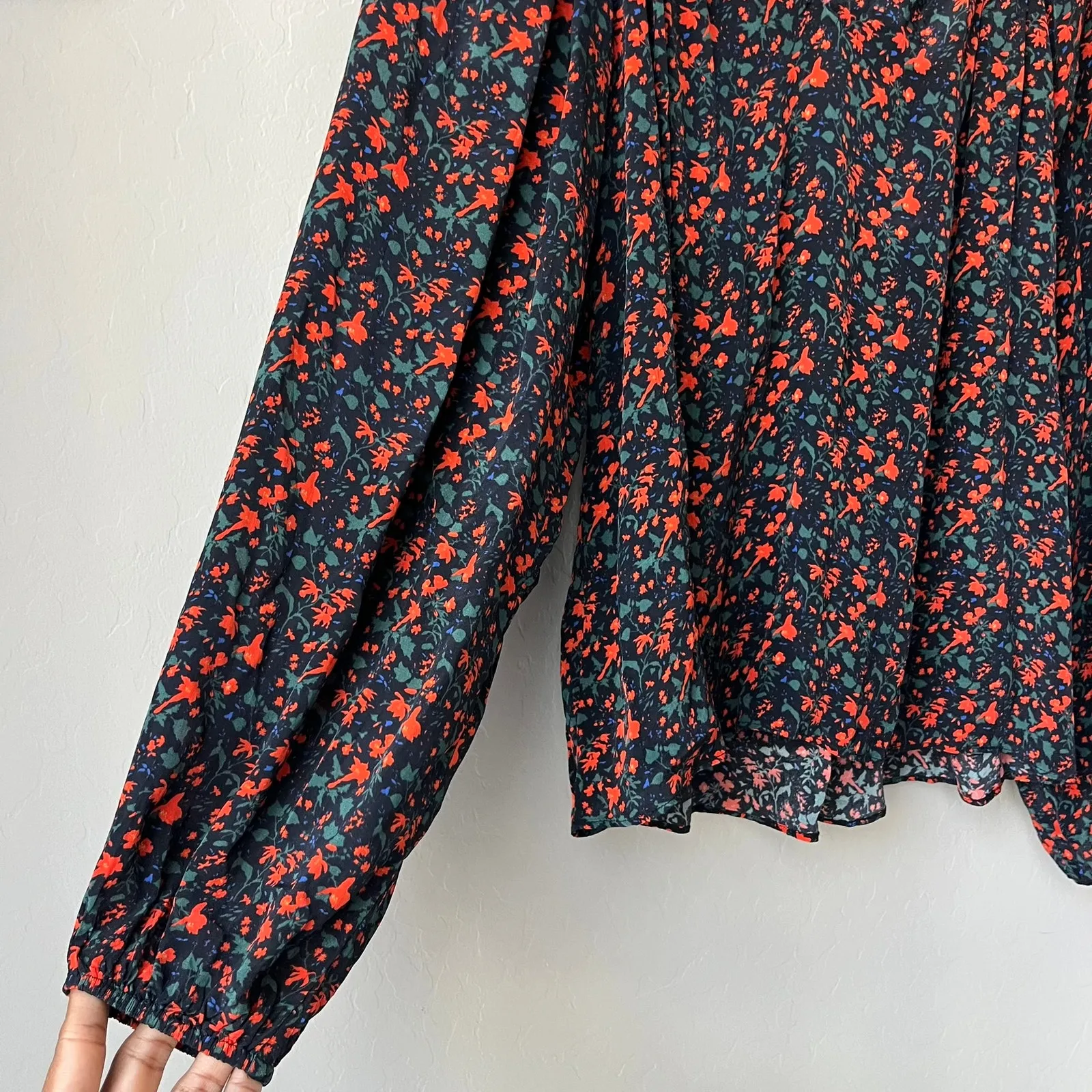 Apiece Apart Blouse‎ Esparta Black Floral Print Long Sleeve Top Size Small - Image 6