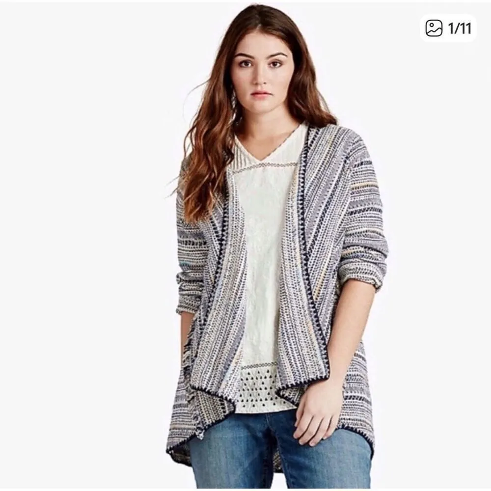Lucky Brand Pottery Cardigan Large, Open Front with Raw Tassel Hem Trim, Woven - Image 2
