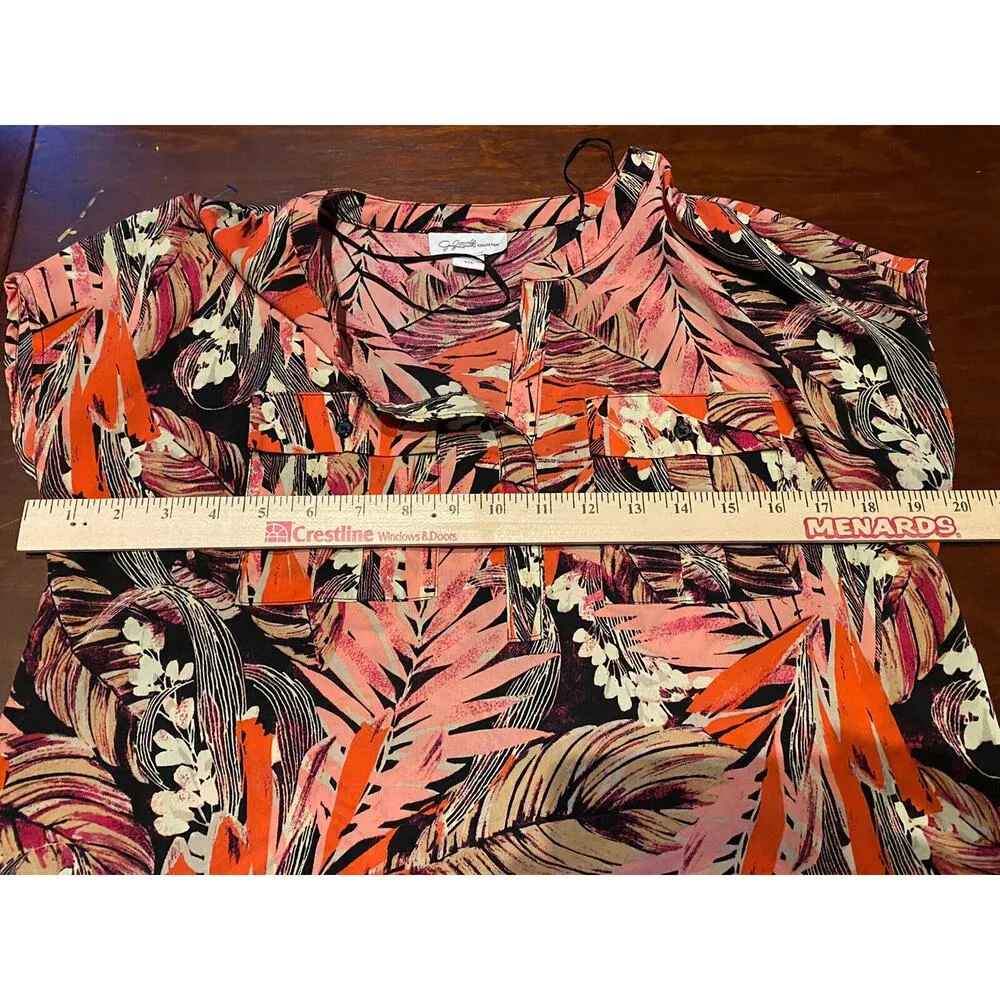 Jaclyn Smith Womens Size S/C Black Pink Floral Tropical Lake Short Sleeve Blouse - Image 4