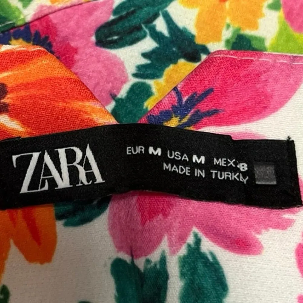 Zara Multicolor Floral Print High Waist Straight Tapered Ankle Trousers Pants M - Image 5