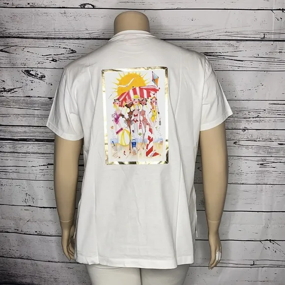 Badgley Mischka NWT Size XL White - Beach Babes Graphic Cotton Knit Top T-Shirt - Image 2