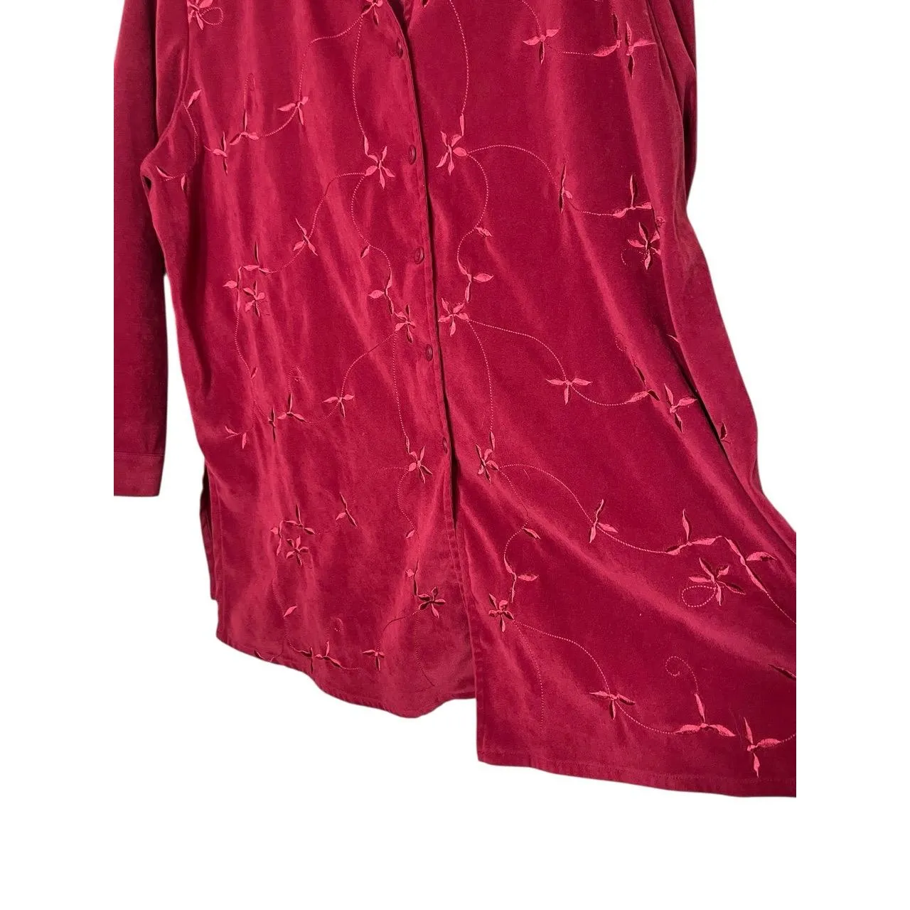 All‎ American Comfort Red Vintage Long Sleeve Embroidered Floral Shirt Size 22W - Image 4