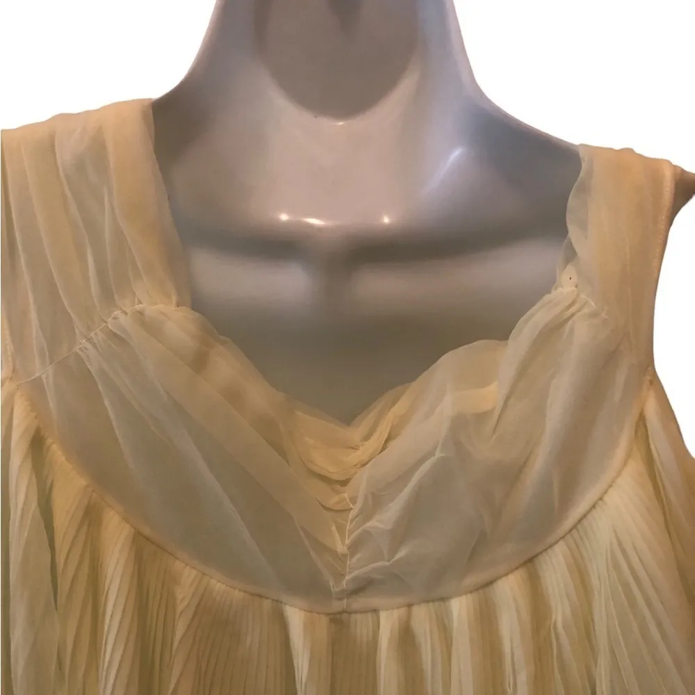 VTG 60’s Evette Lingerie Pleated Babydoll Nightie S Sleeveless Yellow Coquette - Image 5