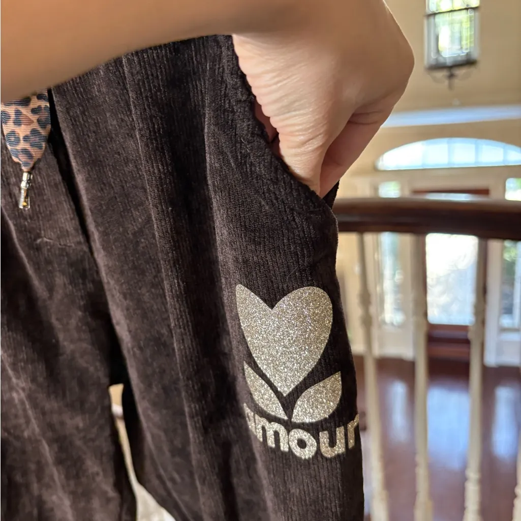 Italian Made Brown Lounge Pants with Heart Detail Size L - Image 5