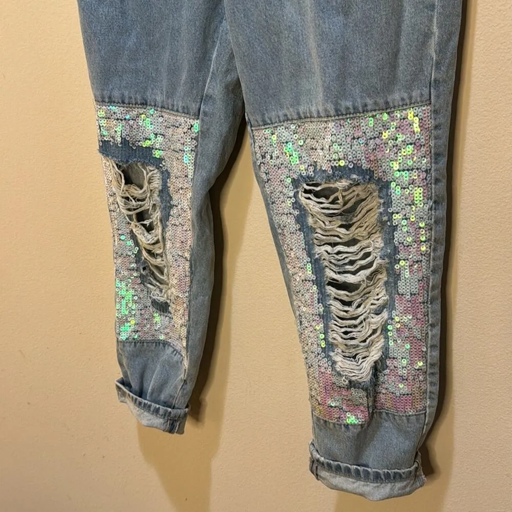 Topshop Sequin High Waist Mom Jeans Size 8 - Image 5
