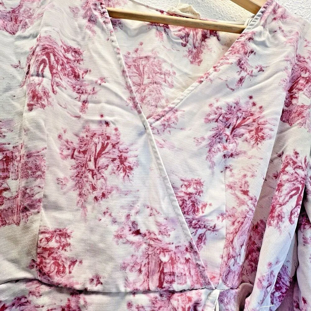 Meraki Wrap Top Peplum Tie Pink Top Blouse Coquette women Ballet core L Size L - Image 3