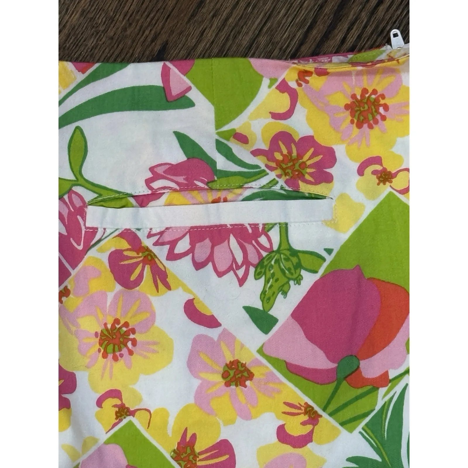 LILLY PULITIZER Pink White Green Floral Print Crochet Patchwork Skirt Size 14‎ - Image 4