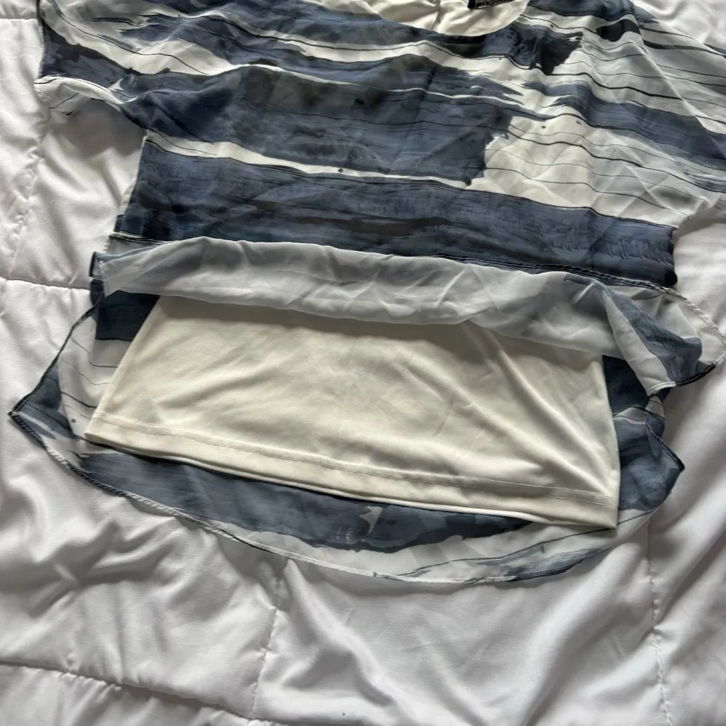 Linea Domani Womens Size Small Blue Short Sleeve Blouse Office Business Casual - Image 8