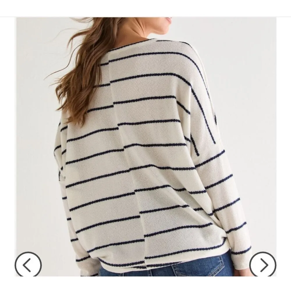 Mi Ami for Francesa Oversized Striped Boat Neck Sweater size Small White - Image 4