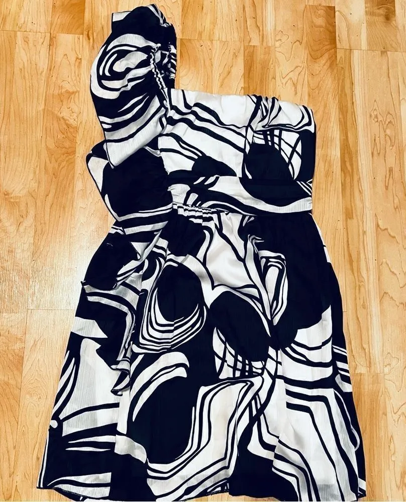 Bisou Bisou Black and White Ruffle One Shoulder Dress Women’s 10 - Image 1