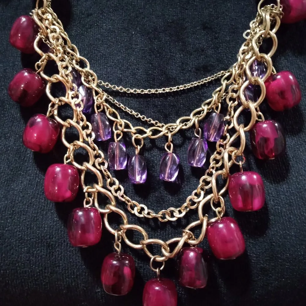 Womens Fashion Rhinestone Charm Gold Tone Chain Statement Necklace with Lobster Purple - Image 6