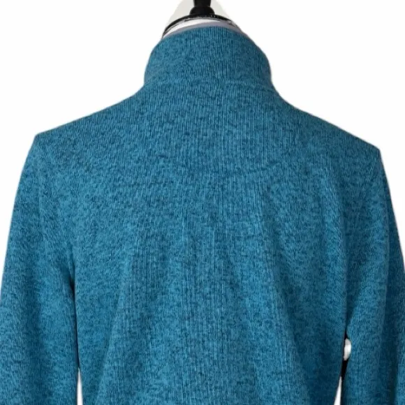 L.L.Bean Fleece Knit Pullover Quarter Snap Sweater Size Medium Teal Gray Heather Blue - Image 8