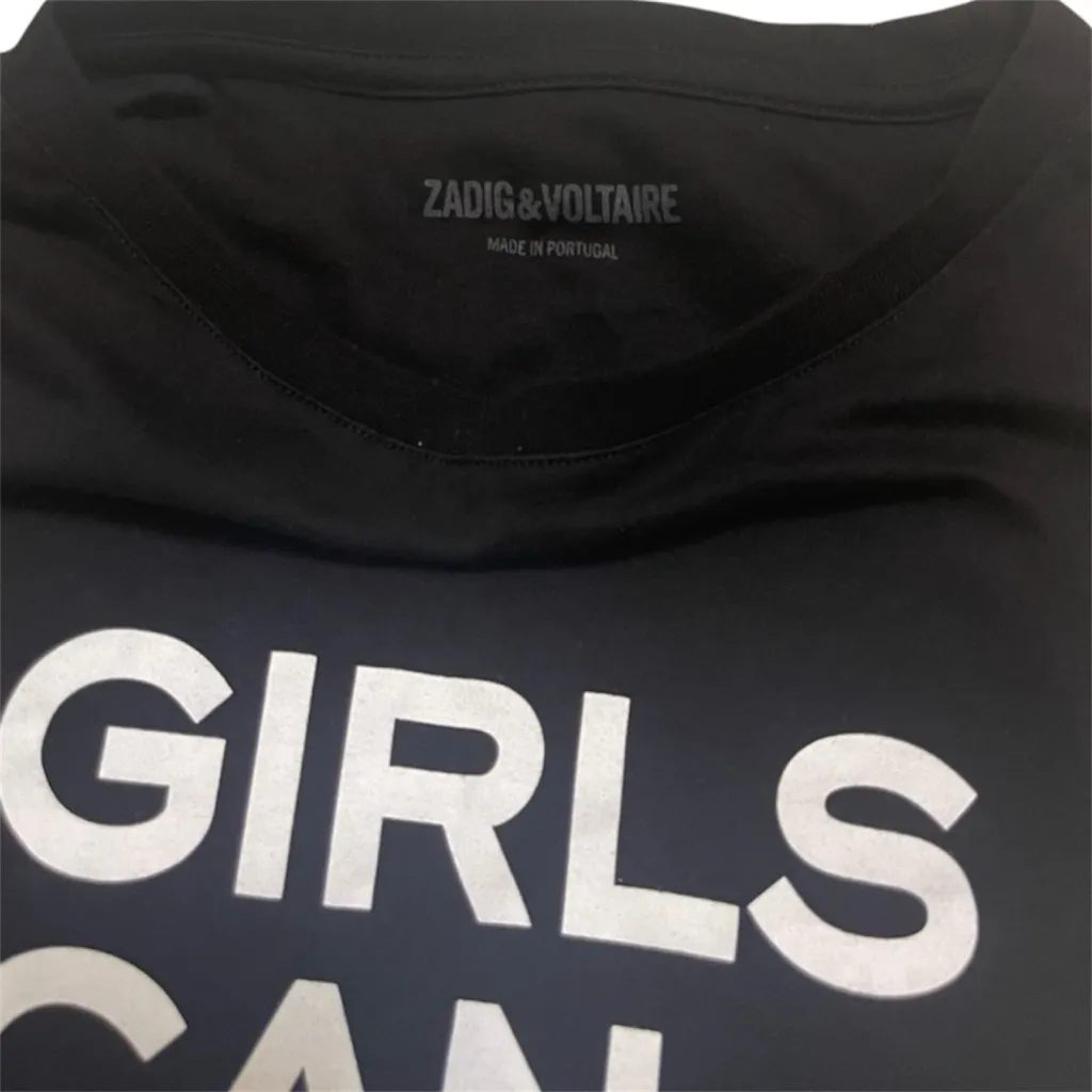 NWOT Zadig and Voltaire Bella Girls Can Do Anything Tee Shirt Black White M - Image 7