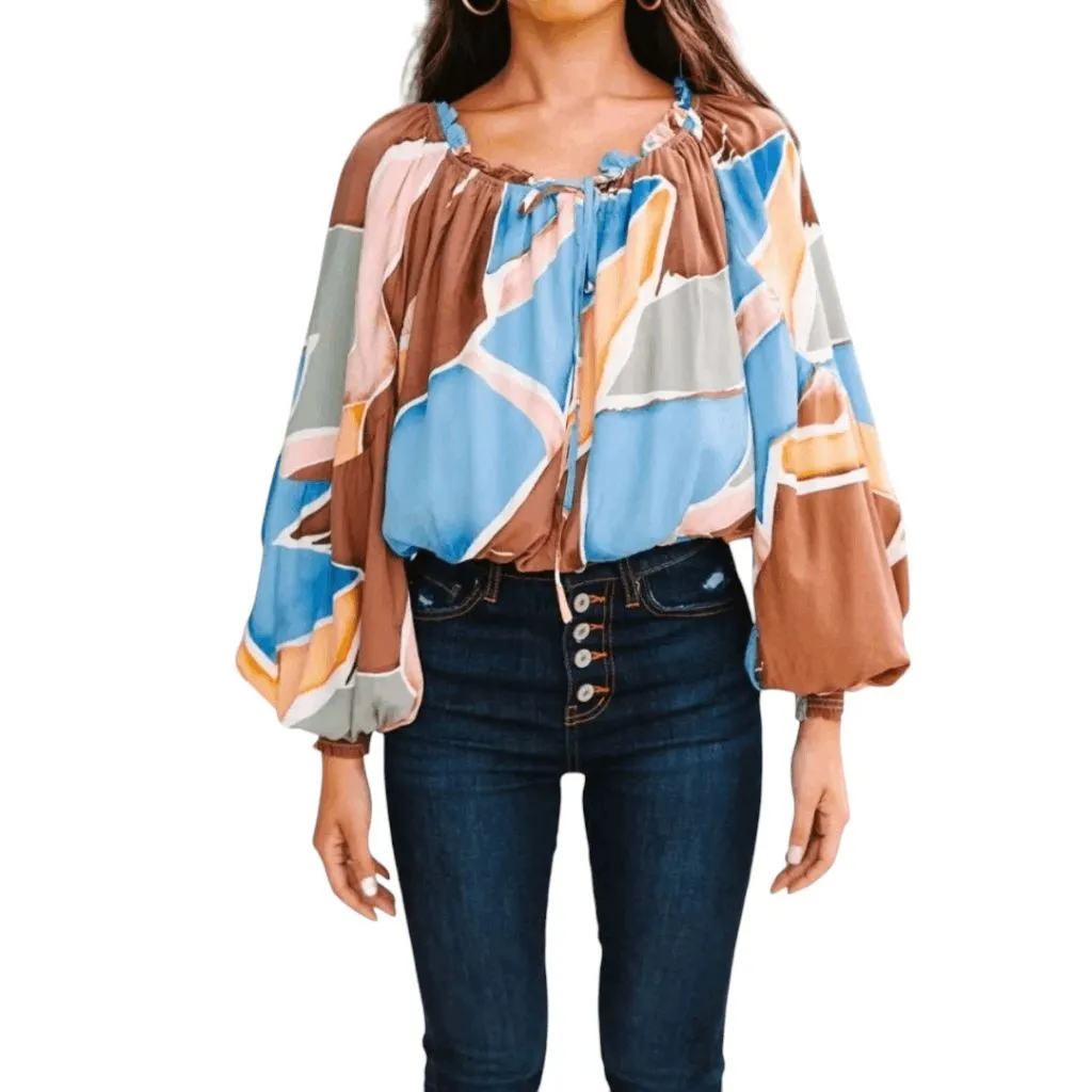 Blu Pepper Perch by  Flowy Peasant Blouse with Full Sleeves Size 2X - Image 2