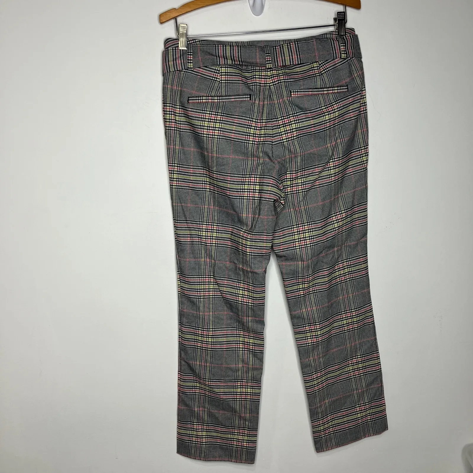 Loft outlet plaid belted straiht leg pants black white women size 6 professional - Image 6