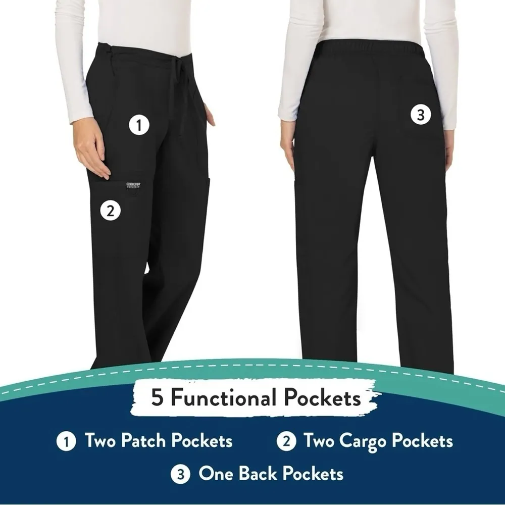 NEW Cherokee‎ Workwear Drawstring Soft Stretch Black Scrub Pants Women’s Size L - Image 10