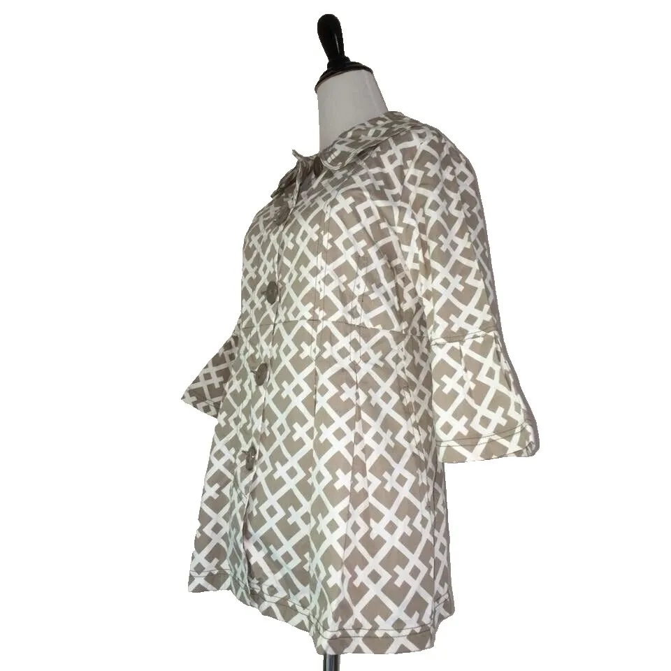 New Retro Jacket Women S 4 6 Lattice Trellis Print Mod 60s 70 Preppy Bell Sleeve Gray - Image 2