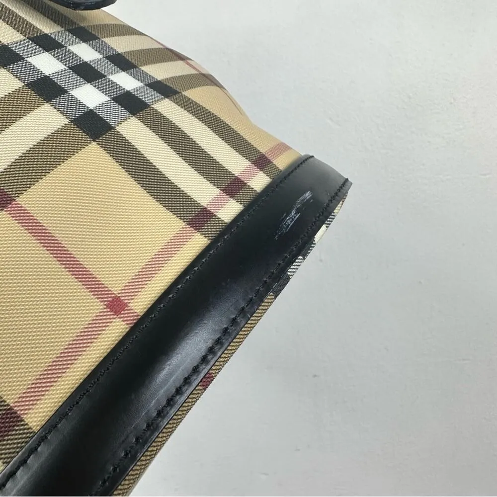 Burberry London Nova Check Classic Plaid Canvas Leather Bucket Bag Purse - Image 5