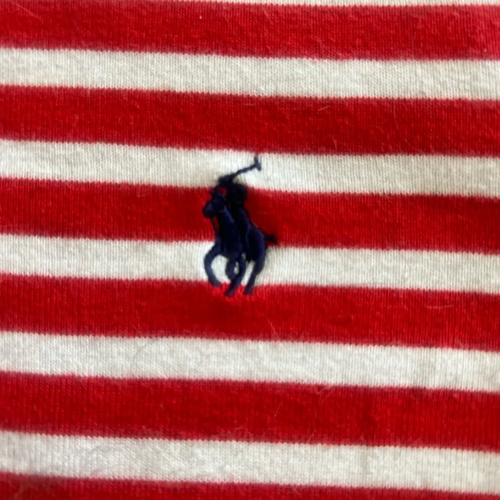 90’s vintage Ralph Lauren woman’s Red and White Striped Tee - Image 4