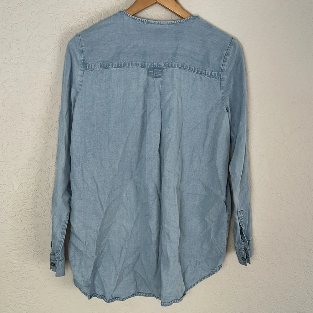 J. Jill Tencel Chambray Blue Long Sleeve Shirt Nautical Coastal Vacation Resort Size XS - Image 6