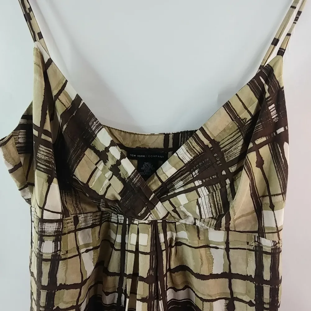 NY&Co. 10 Brown Plaid Silk Cotton Sun Dress - Image 2