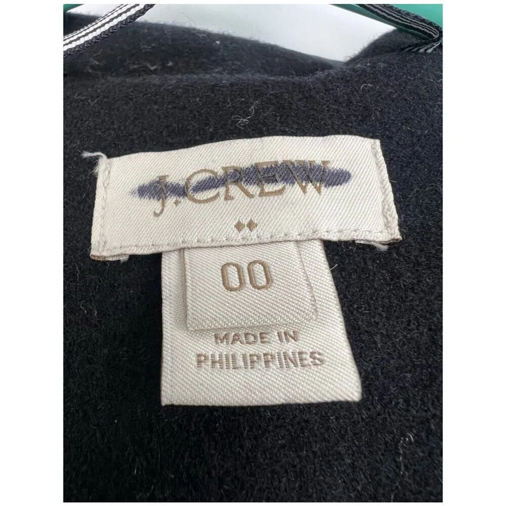 J.Crew Black Wool Blend Toggle Coat Hooded Peacoat 00 Nautical Preppy - Image 5