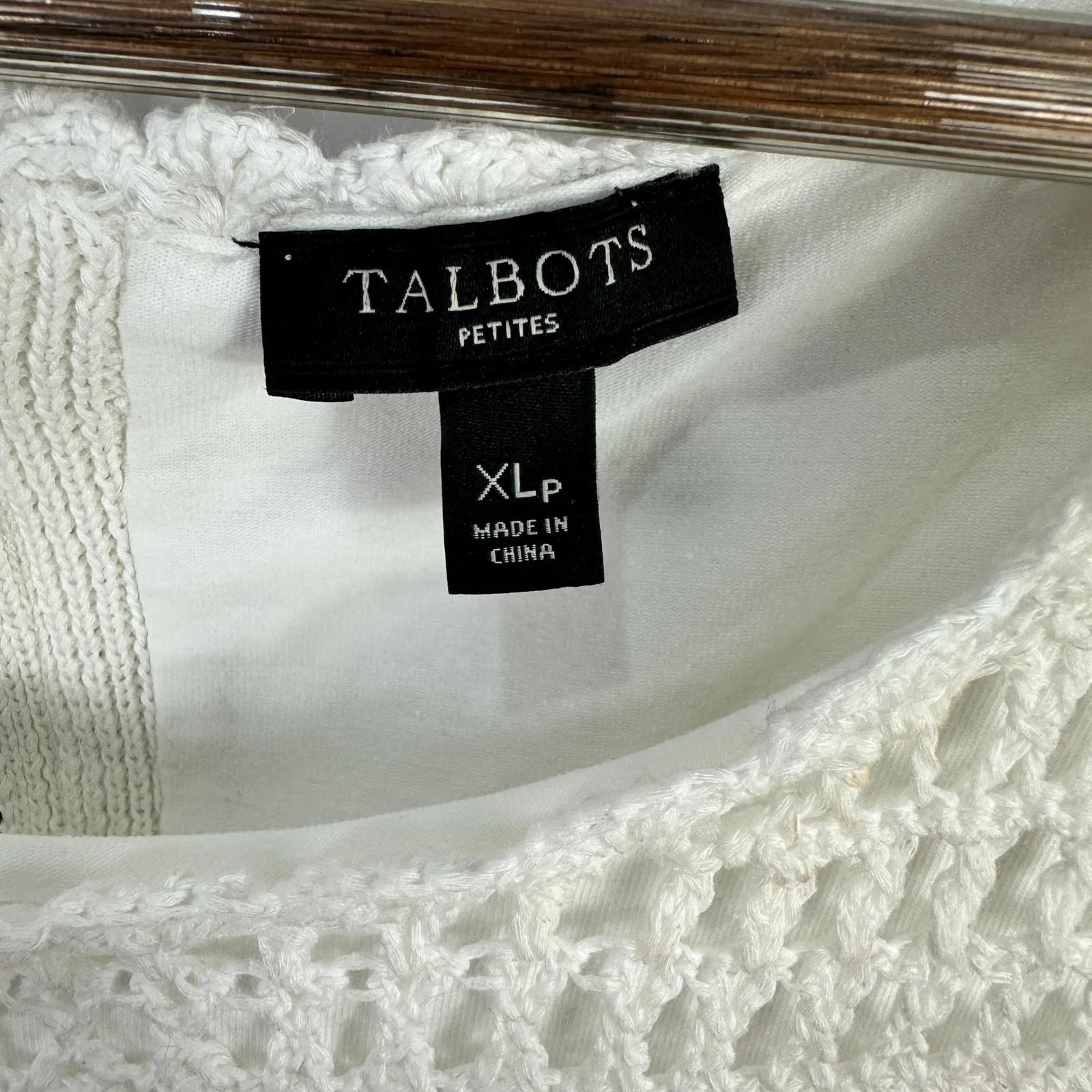 Talbots XLP White Crochet Knit Tank Cotton Coastal Quiet Luxury Minimalist - Image 2