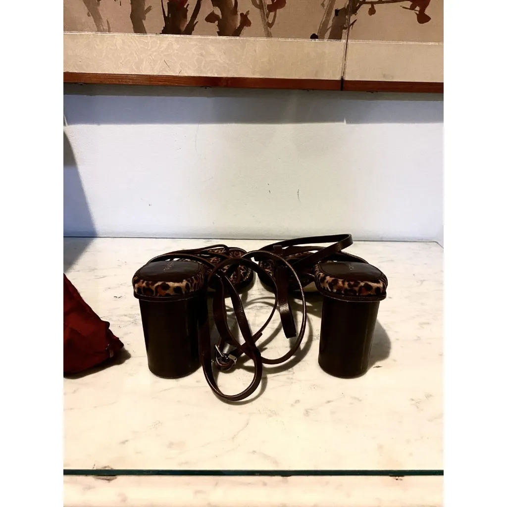 Tamara Mellon Shoes Womens Size 41 Animal Print Strappy Block Heel Sandals Italy Brown - Image 5