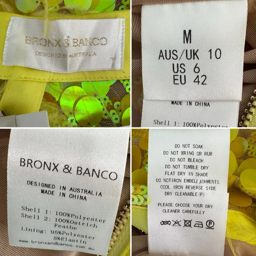 Bronx and Banco Izzy Sequin Feather Minidress yellow halter NEW size US 6 AU 10 - Image 11