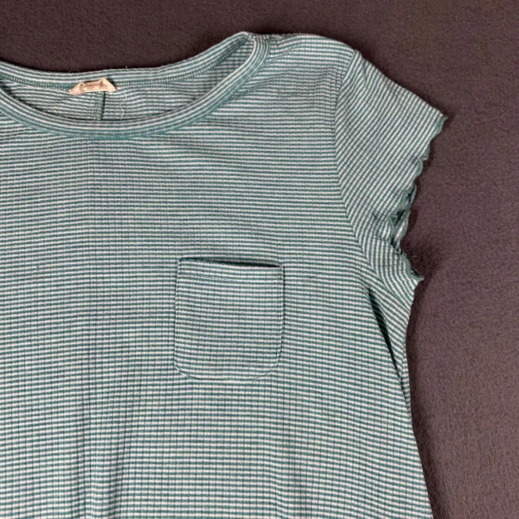 Hem Thread Large Green White Striped Cap Sleeve‎ Pullover Dress Lightweight - Image 6