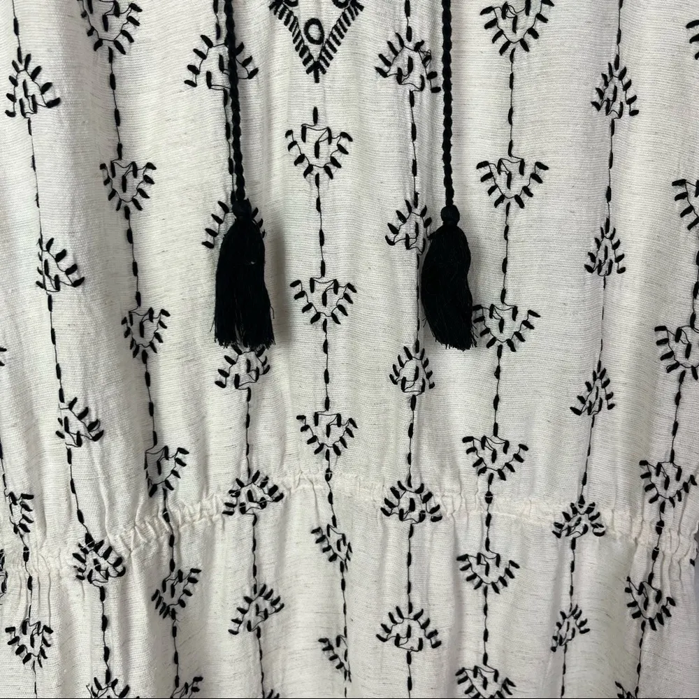 Joie Quixota White & Black Embroidered Linen & Silk Tassel Mini Dress XS - Image 8