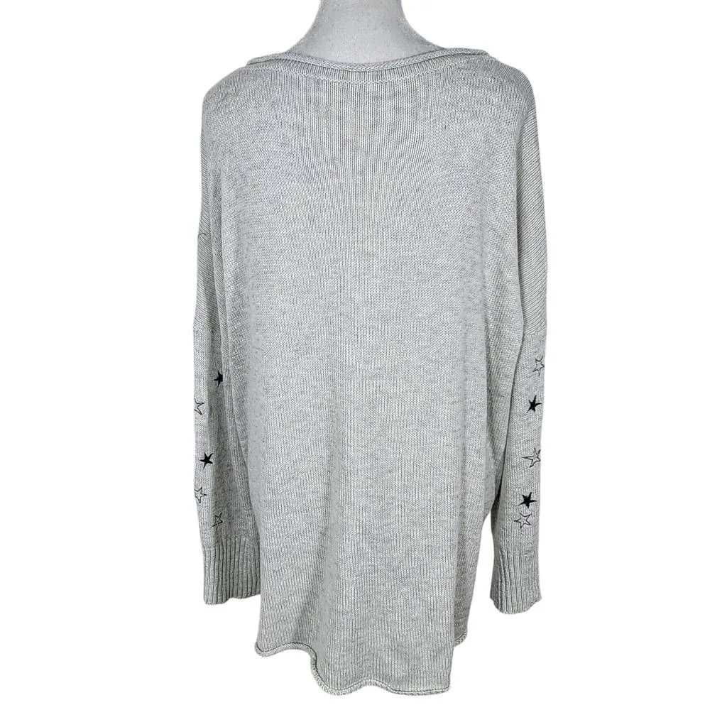 Gray and Black Star Sweater Size Large Oversized Sweater with Embroidered Stars - Image 2