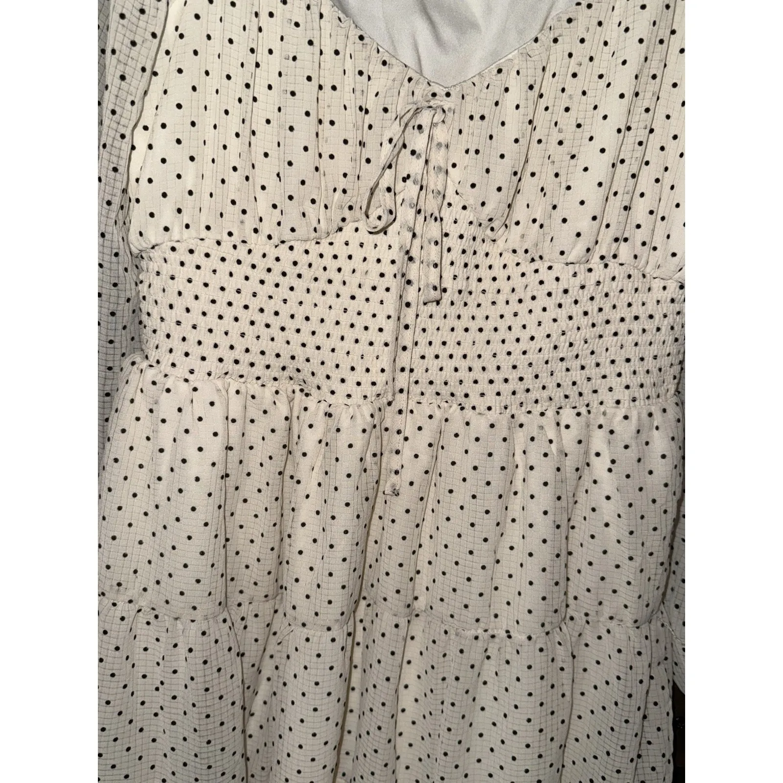 By the River Women's Peasant Dress Long Sleeve‎ Polka Dot Black Off White Size M - Image 2