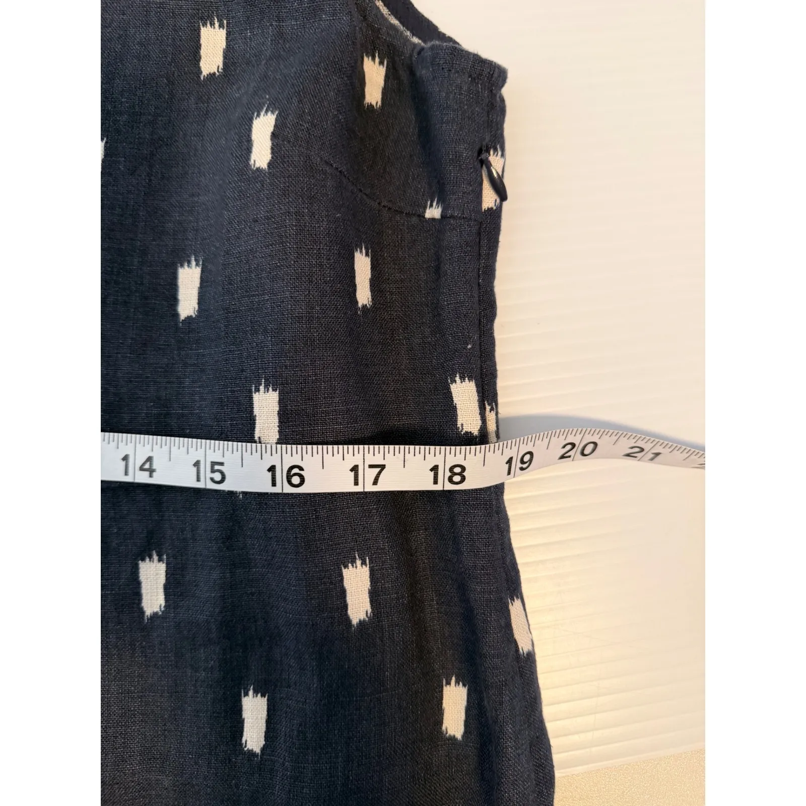 Garnet Hill Navy Blue White Ikat Print Sleeveless Linen Dress Size 10 - Image 7
