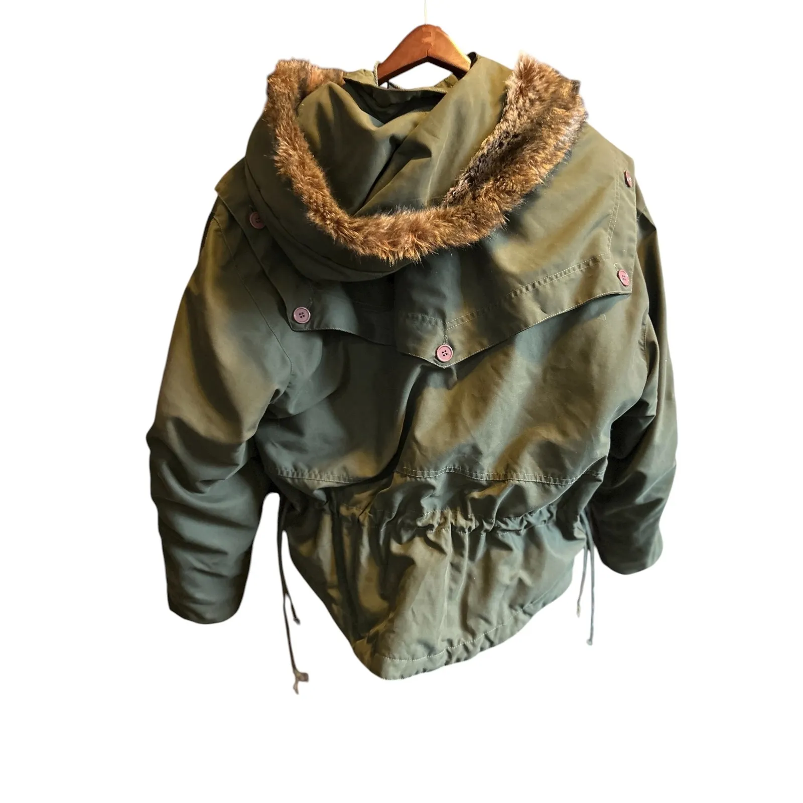 Express French Country Olive Green‎ Hooded Faux Fur Lined Jacket Size S - Image 9