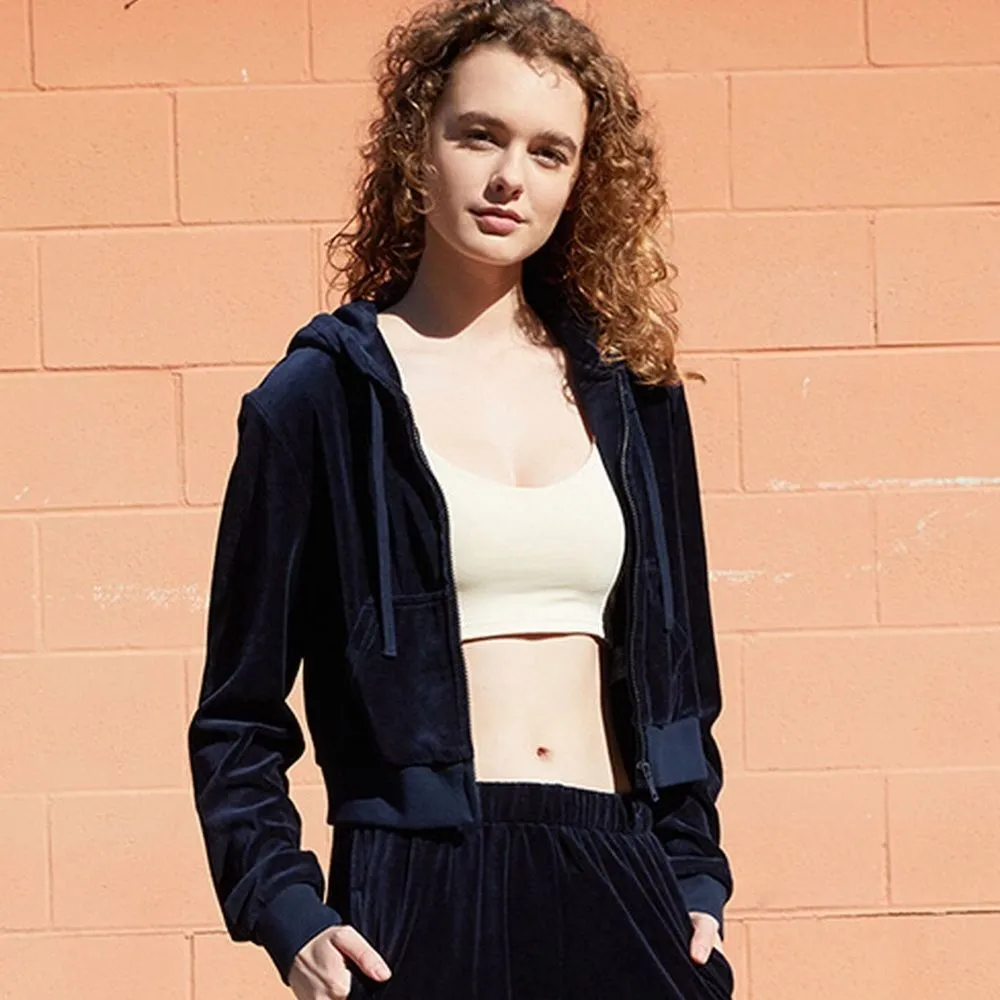 John Galt Cropped Velour Navy Full Zip Hoodie - Image 4