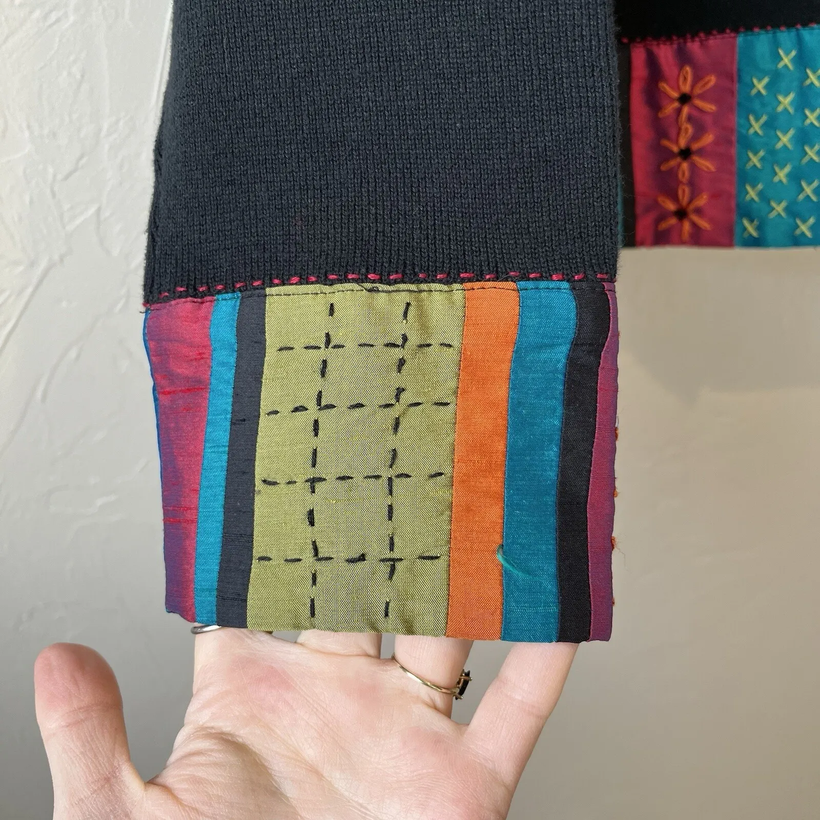 icelandic design sweater Cardigan Y2K Patchwork Cotton Silk Grandma L Whimsigoth Size L - Image 5