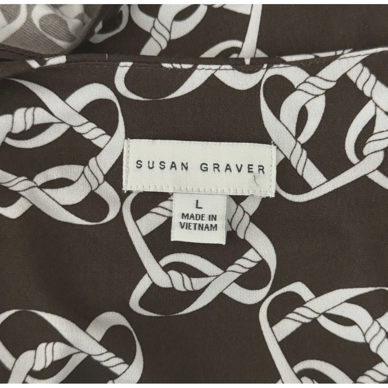 Susan Graver L Liquid Knit Brown White Chain Print Tunic Office Travel Career - Image 7