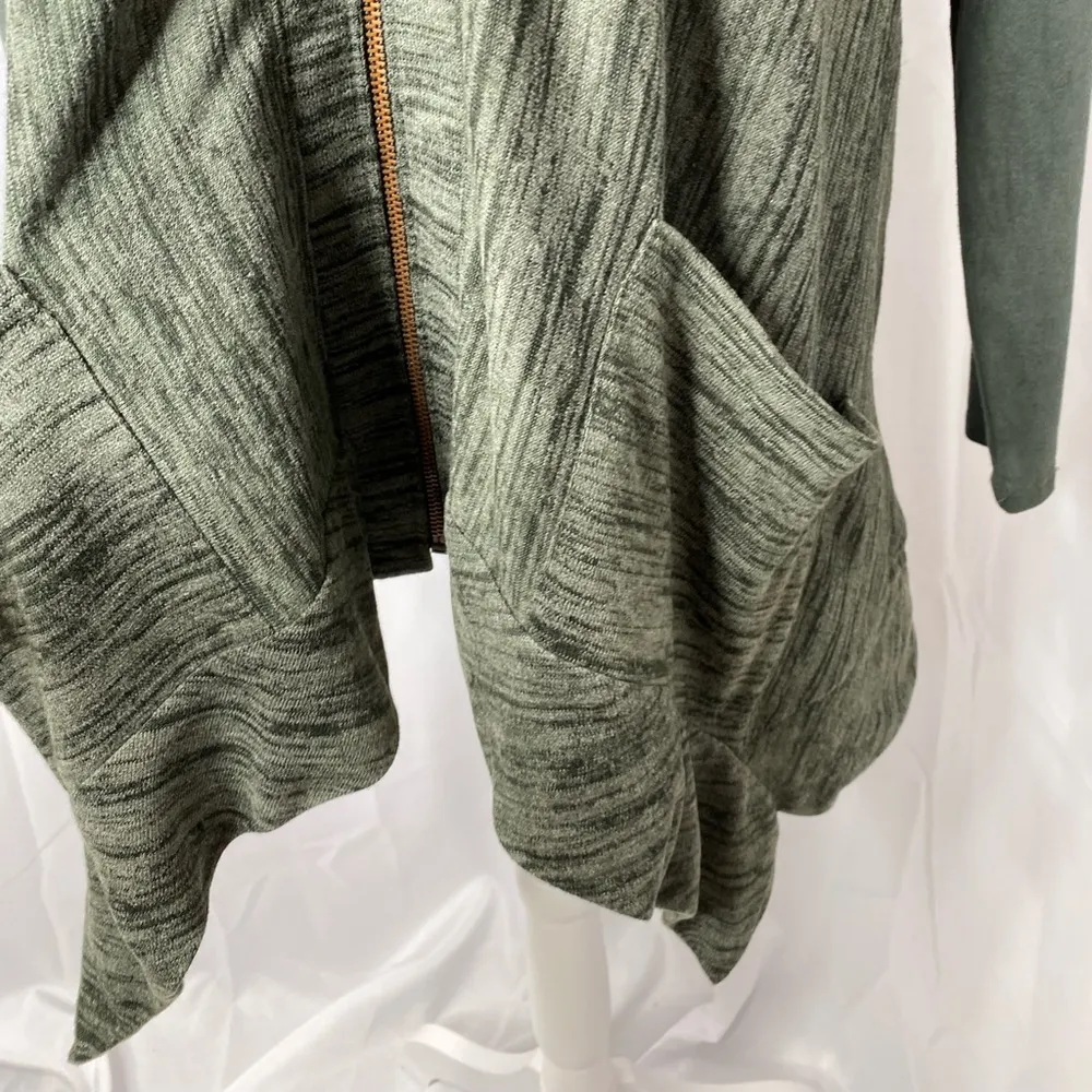 Logo Lori Goldstein zip front heater green faux suede sleeves jacket XXS - Image 6