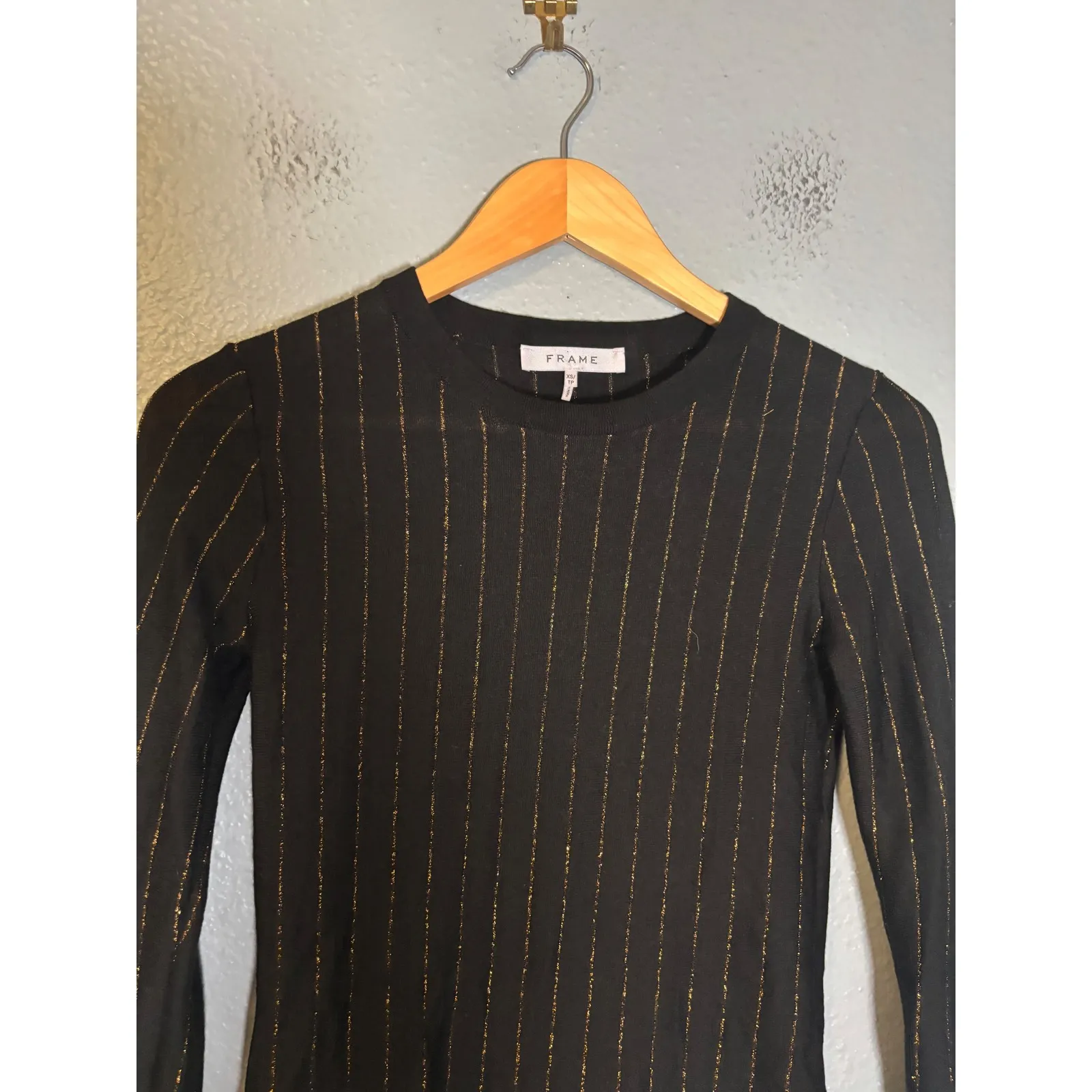 Frame Women's Striped Metallic Wool Blend Crewneck Top Long Sleeve XS - Image 4